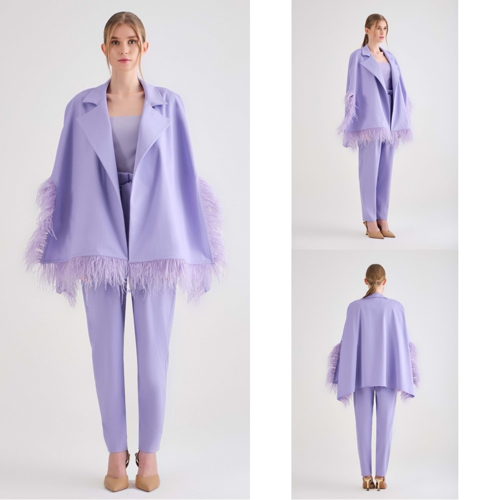 F.ILKK Lilac Feather Cape Size 44(FR)/12(US)